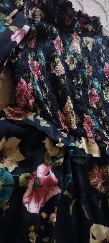 FAW: Qadın çiçək naxışlı şifon don - Rəng: Tünd göy/qara fon üzərində — 4