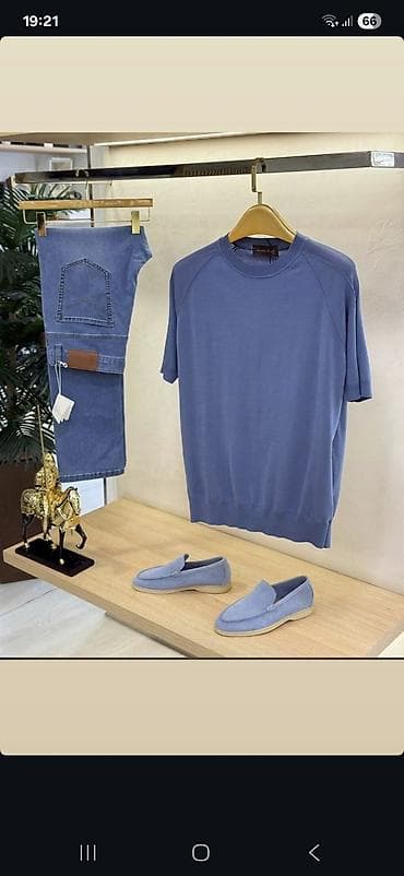 partalar: Kişi geyim dəsti – mavi tonlarda - Üst geyim: qısaqol, dairəvi — 1