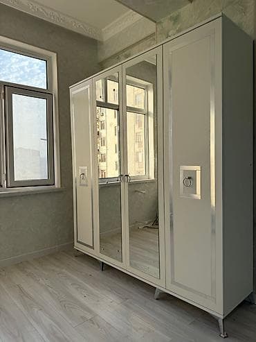 dolap: Yeni, 4 qapılı, Güzgülü, Ağ, Digər material, Açılan, Düz dolab — 3