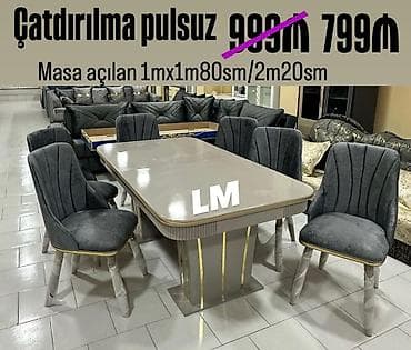 stol ev ucun: Düz masa, Qonaq otağı üçün, 6 nəfər, Açılan, Azərbaycan, 1 il zəmanət — 1