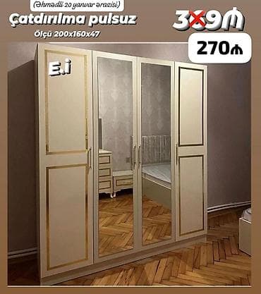 vitrin dolab: Üç qapılı güzgülü dolab - Ölçü: 200×160×47 sm - Rəng: krem — 1