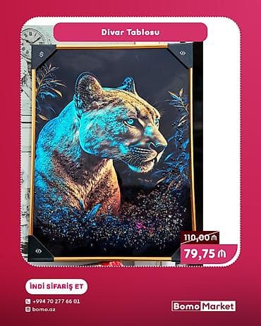 Divar Tablosu – pələng/puma təsvirli, müasir rəng keçidləri və parlaq