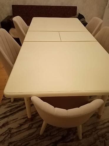 madeyra masa: Qonaq otağı üçün, İşlənmiş, Açılan, Dördbucaq masa, 6 stul — 3