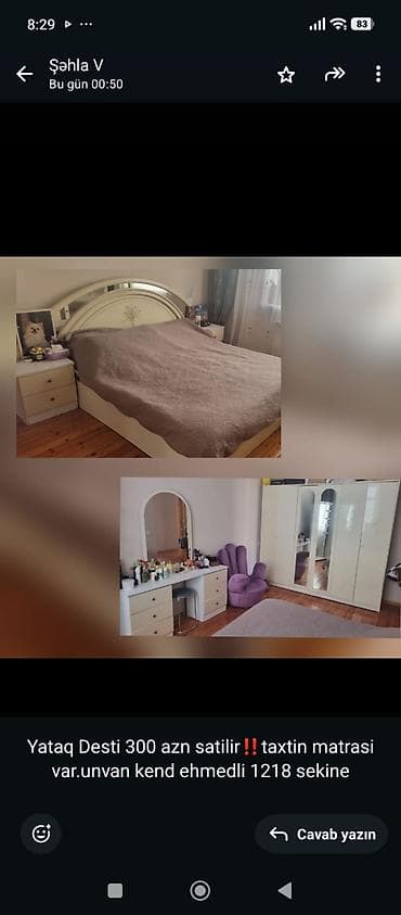 taburetkalar: 077 613 12 74 Yataq dəsti satılır. Komplekt: - İki nəfərlik taxt — 1