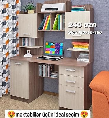 Düz masa, Stulsuz, Polkalı, Siyirməli, Azərbaycan, Sadə laminat