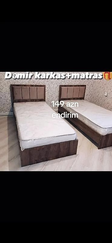 çarpayı demiri: Dəmir karkas + matras dəsti - İki ədəd tək nəfərlik çarpayı: taxta — 1