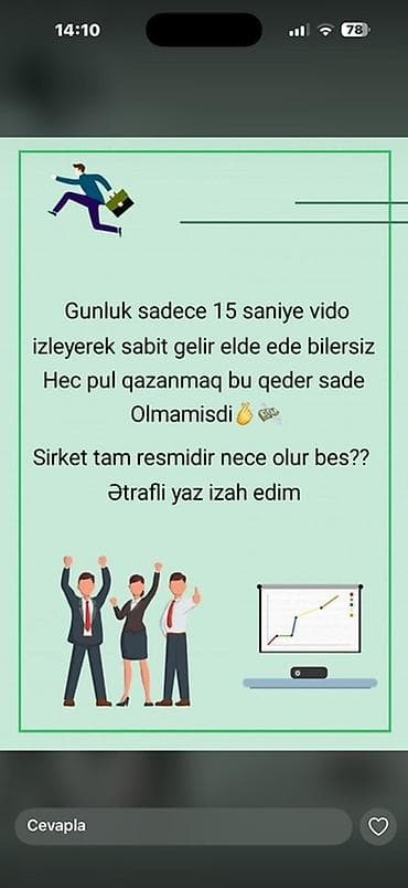 sade dirnaqlar: Xidmət: Qısa videolar izləyərək onlayn gəlir imkanı Təsvir: - Gündə — 1