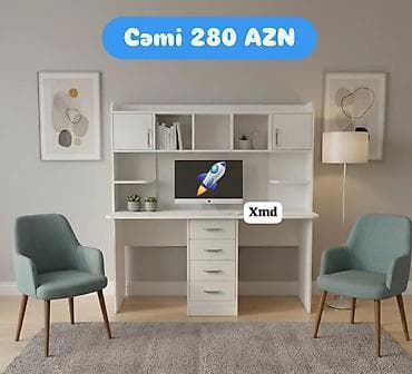 Ağ rəngli çoxfunksiyalı iş masası və üst rəf bloku - Geniş iş səthi — 1