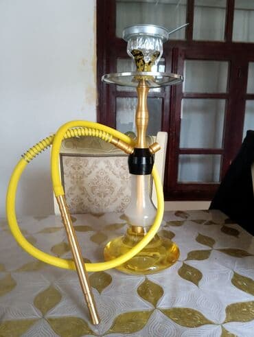 Qızılı-sarı tonlarda nəb (kalyan) komplekti - Şüşə kolba: geniş