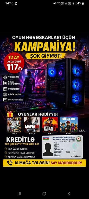 komputer manitor: Oyun həvəskarları üçün gaming stolüstü kompüter seti. ✅ Kredit onlayn — 1