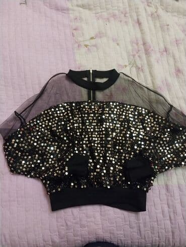 женские короткие кофты: Payetli şık bluz - Rəng: qara - Üst hissə tam payetlərlə örtülüb — 1
