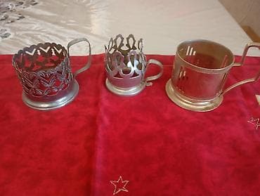 cay servis: Metal stəkanaltı dəst - 3 ədəd klassik metal stəkanaltı (stəkan üçün — 1