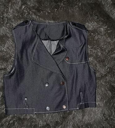 balonka jilet: Qadınlar üçün qısa denim jilet - Material: qalın denim (cins parça) - — 2