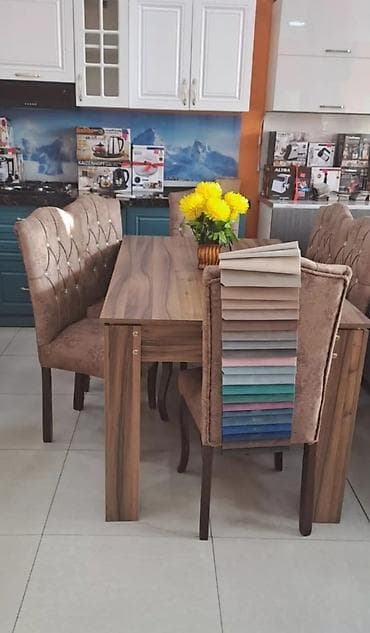 Mətbəx üçün, Yeni, Açılmayan, Dördbucaq masa, 6 stul