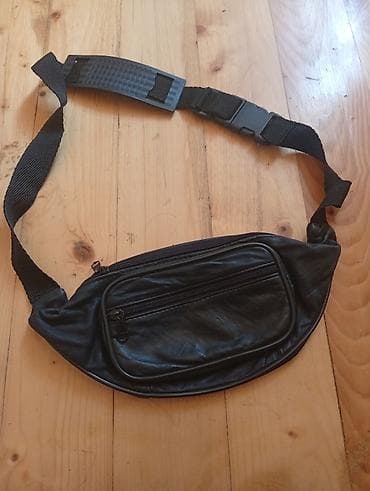 Qara bel çantası (banan/waist bag) - Material: dəri effektli sintetik