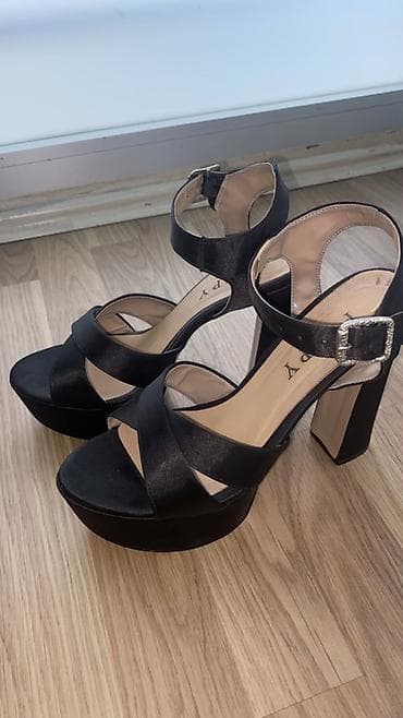 bas: Qadın yüksək dabanlı platforma sandal - Rəng: qara - Model: qalın — 3