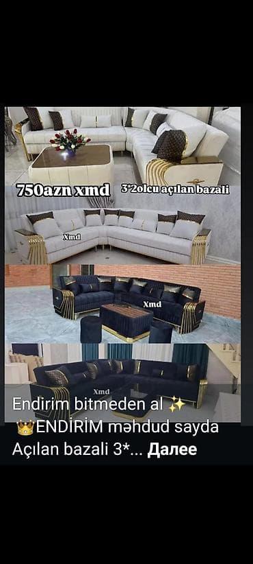 kunc divan ucuz: Açılan-bazalı künc divan dəsti - Ölçü: 3×2 m - Funksiya: yataq kimi — 1