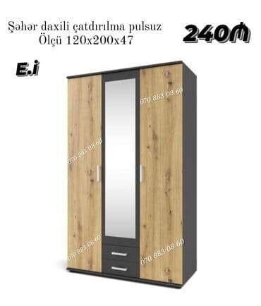 paltar asilqanlari: Açılan, 3 qapılı Düz dolab, Qarderob, paltar dolabı — 1