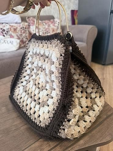Əl işı toxunma çanta - Dizayn: Qəfəsvari “granny square” naxışlı — 3