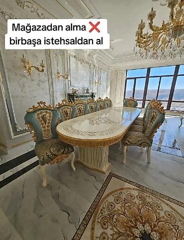 Klassik üslubda dəbdəbəli qonaq/yemək otağı masa və oturacaq dəsti