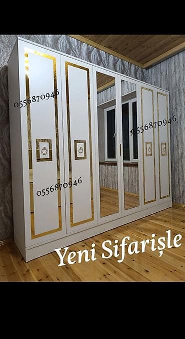 şkaf ucuz: Yeni, 4 qapılı, Güzgülü, Qara, Digər material, Açılan, Düz dolab — 8