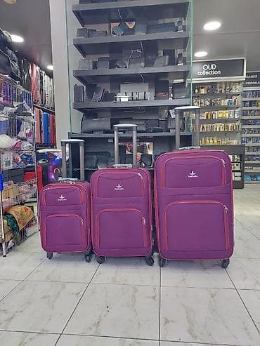 Parlaq bənövşəyi rəngli 3-lü tekstil çamadan dəsti – PelliLobo -