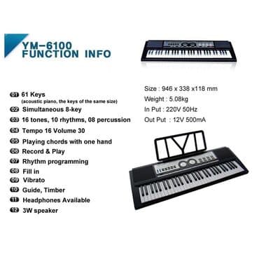 sintezator satışı: Yongmei Sintezator Model: YM6100 Klaviş: 61 Tonlar: 16 Ritmlər: 10 — 2