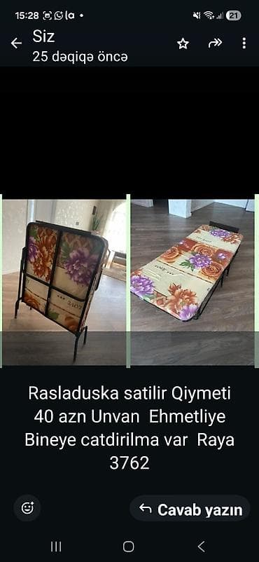 Rəsladuşka (yığılan çarpayı) – metal karkaslı, rahat süngər döşəkli at lalafo.az Rəsladuşka (yığılan çarpayı) – metal karkaslı, rahat süngər döşəkli