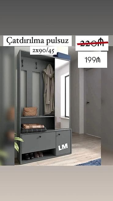 perla dolab: Dəhliz üçün çoxfunksiyalı şkaf-komod dəsti - Ölçü: 2x90/45 (eni 90 — 1