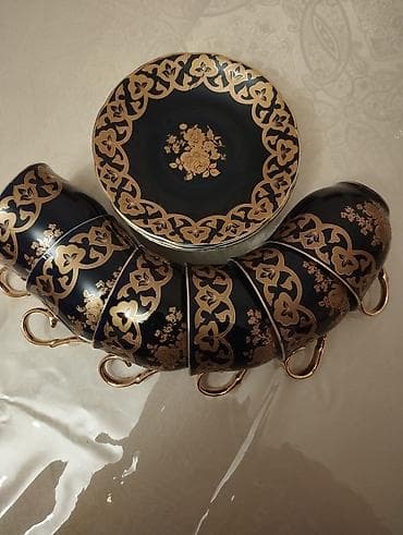 Çay dəsti, rəng - Göy, Keramika, 6 nəfərlik, Çexiya