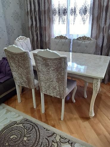 stulla: Qonaq otağı üçün, İşlənmiş, Kvadrat masa, 6 stul — 1