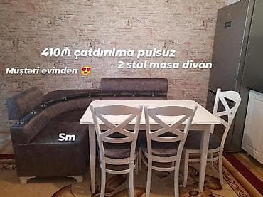 oturaca: Mətbəx üçün künc dəsti – Komplekt: 2 stul + masa + künc divan – — 1