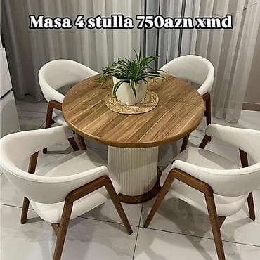 stul ustu: Mətbəx üçün, Yeni, Açılmayan, Yumru masa, 4 stul — 1