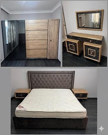 Двуспальная кровать, Шкаф, Трюмо, Тумба, Б/у — 1