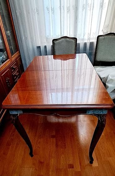 bar stolu: Qonaq otağı üçün, İşlənmiş, Açılan, Dördbucaq masa, 6 stul — 2