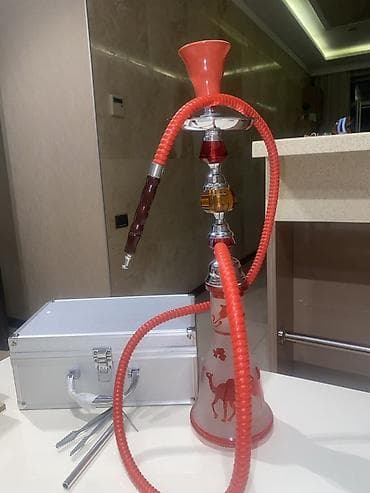 nargile dairesi: Qırmızı nargilə dəsti - Materiallar: şüşə kolba (qırmızı naxışlı dəvə — 2