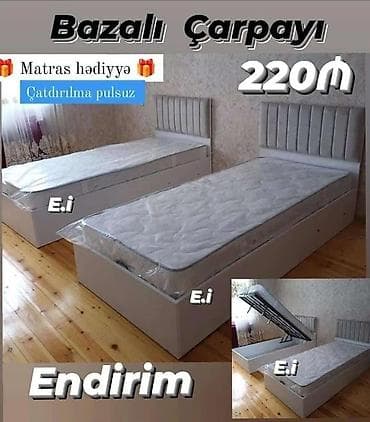 Bazalı tək nəfərlik çarpayı - Qiymət: 220₼ - Matras hədiyyə -