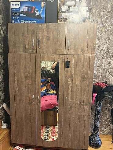 metbext skaflari: 6 qapı, Güzgülü, Qəhvəyi, Digər material, Açılan, Düz dolab — 1