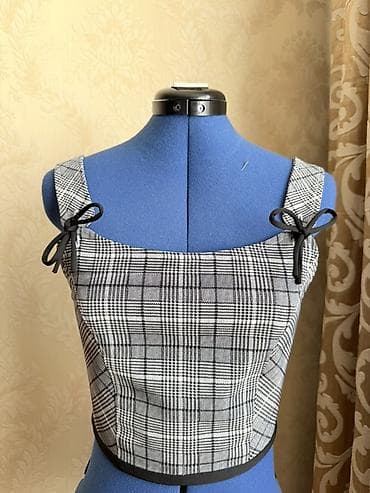 topdan geyim: Qadınlar üçün dəbli qolsuz top – qrafit-melanj rəngli qaşqay (plaid) — 5