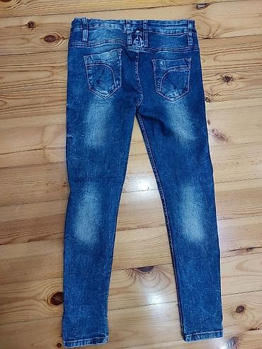 dekor saatler: Qadın cins şalvarı – dar kəsim (skinny) - Rəng: tünd mavi, ağ yuyulma — 3