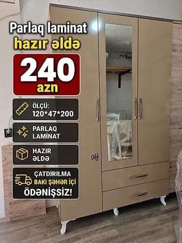 Parlaq laminat şkaf - Material: parlaq laminat - Ölçü: 120×47×200 sm — 1