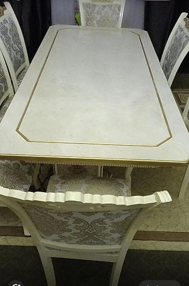 salon oturacaqlari: Zərif klassik üslubda yemək dəsti - Dəst: böyük düzbucaqlı masa + 6 — 1