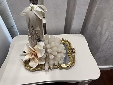 Digər ev dekoru: Zərif dekor kompozisiyası – şam və aksesuar dəsti - Yüksək, ipək — 1