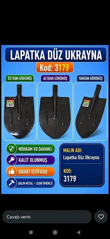 alet cantasi: Məhsul adı: Lapatka Düz Ukrayna Kod: 3179 - Üstdən, altdan və — 1