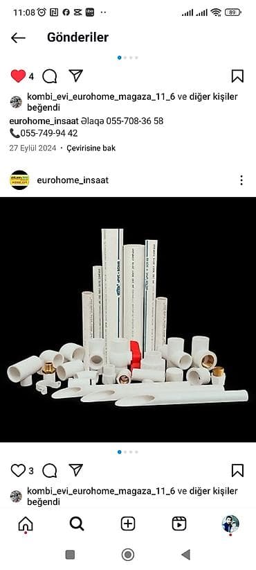Müxtəlif ölçülü və formalı ağ rəngli plastik borular və birləşdirici