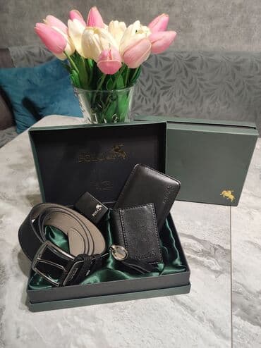 kişi üçün pul qabı: Polo Air brendindən kişilər üçün dəri aksesuarlar dəsti. Dəstə qara — 2