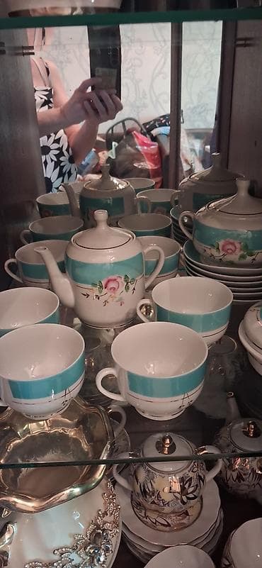 Çay dəsti, rəng - Göy, Farfor