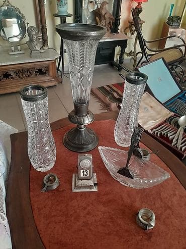 Antik kristal və metal aksessuarlar dəsti - 3 ədəd kəsmə naxışlı