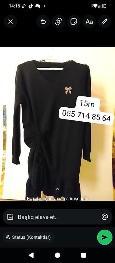 Qadın paltarları – dəbdəbəli klassik modellər 1) Qara trikotaj don -