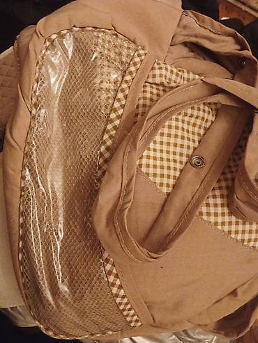 Bej rəngli çoxfunksiyalı uşaq/ana çantası - Geniş əsas bölmə